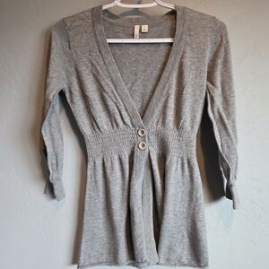 Frenchi 3/4 Sleeve Heather Gray Cotton - Acrylic Blend Knit Cardigan Sweater, L